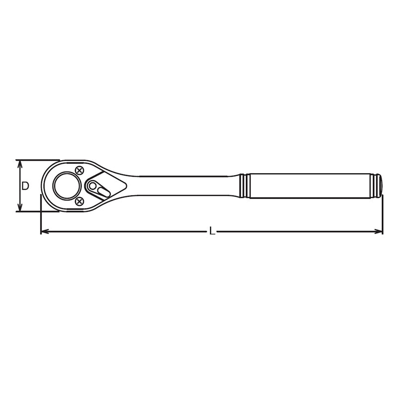Clé à cliquet 1/4" à 20 dents, bouton-poussoir, longueur 115 mm, poignée polie 