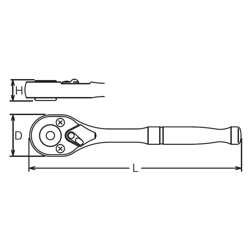 Poignée à cliquet pour embout hexagonal 1/4" (longueur 165 mm), tête flexible