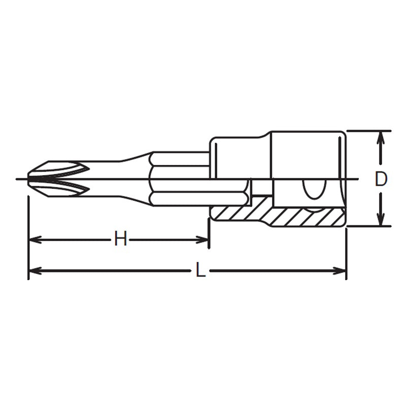 3/8 Sq. Dr. Bit Socket  PH2  Length 60mm