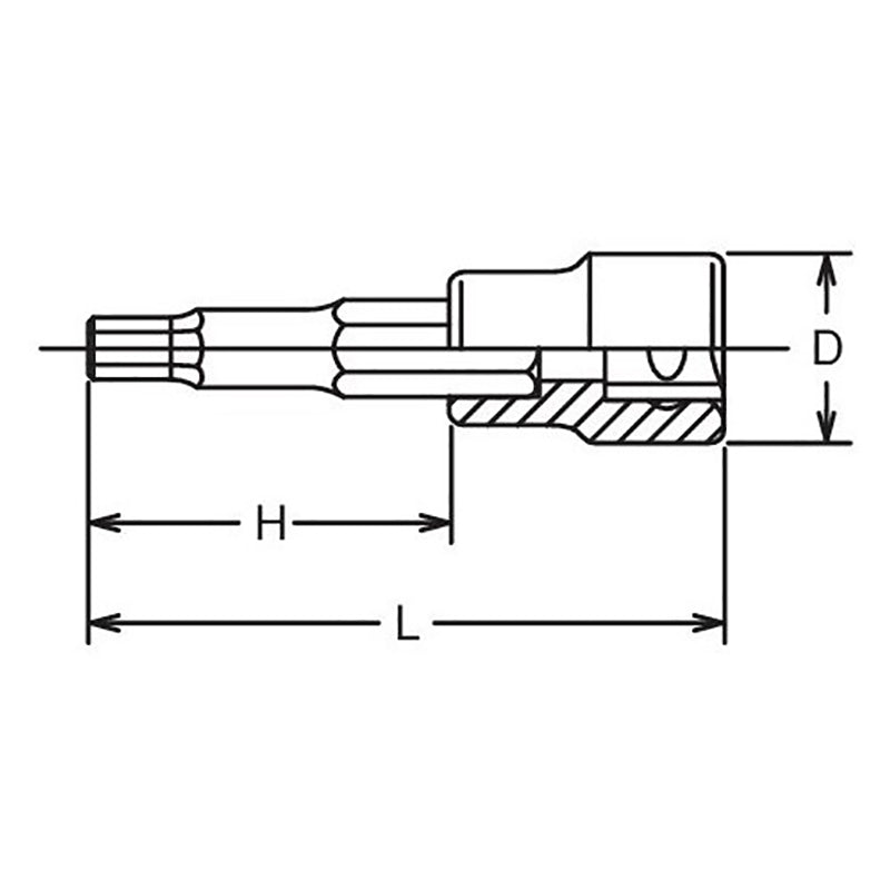 Douille carrée 3/8" (6,5 mm) à six pans creux de 11 mm, longueur 100 mm 