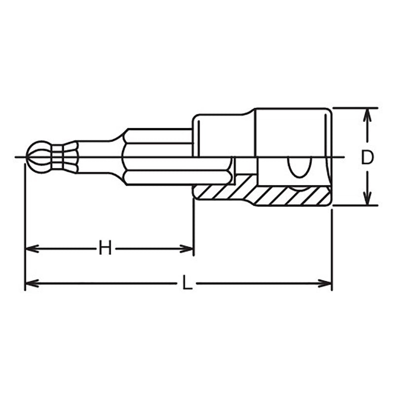 3/8 Sq. Dr. Bit Socket  6mm Ballpoint Hex Length 62mm