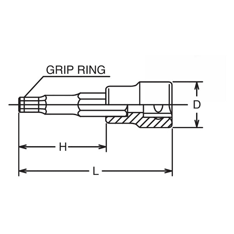 3/8 Sq. Dr. Bit Socket  6mm Grip Ring Length 100mm