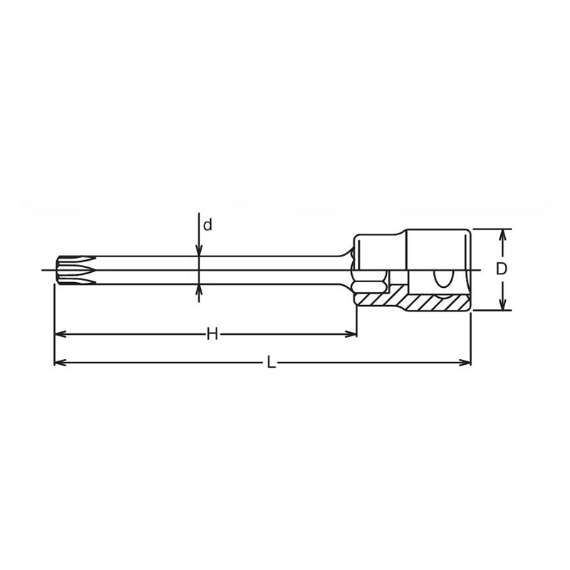 3/8 Sq. Dr. Round Shank Tamper-Resistant TORX® T45H Bit Socket - Length 100mm