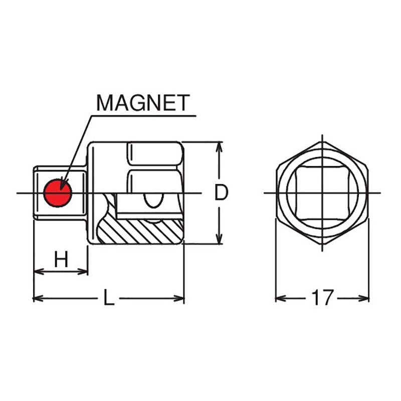 3/8 Sq. Dr. Bit Socket  10mm Square Length 28mm For Drain Plug Magnet / Outer Hex 17mm