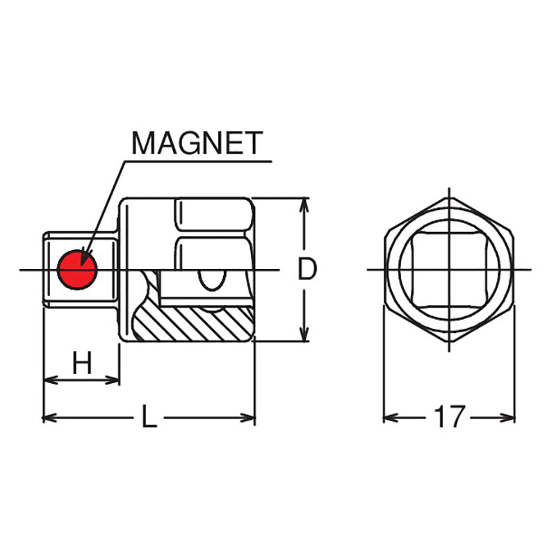 3/8 Sq. Dr. Bit Socket  8mm Square Length 28mm For Drain Plug Magnet / Outer Hex 17mm