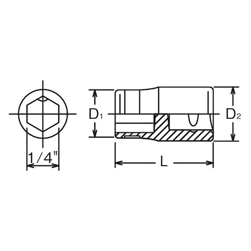 3/8 Sq. Dr. Adaptor  1/4 For 1/4H Bit Length 30mm