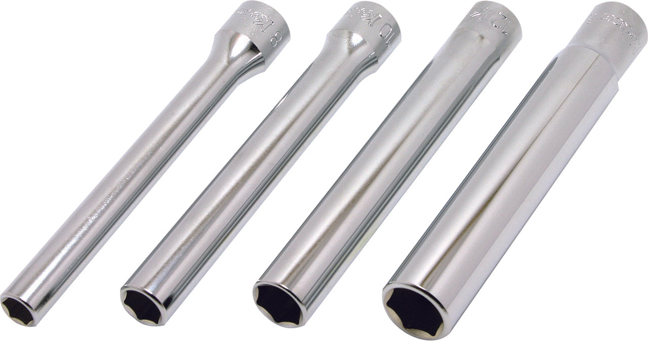 Jeu de douilles carrées 3/8" (8-14 mm), 6 pans, longueur 120 mm, 4 pièces 