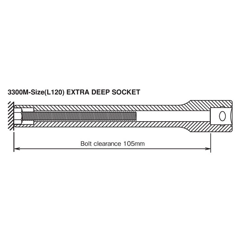 3/8 Sq. Dr. Socket  12mm 12 point Length 120mm