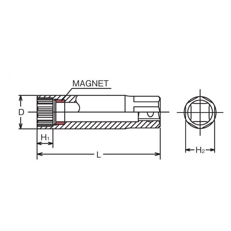 Douille magnétique à bougie d'allumage 12 pans 3/8 Sq. Dr. 14 mm 