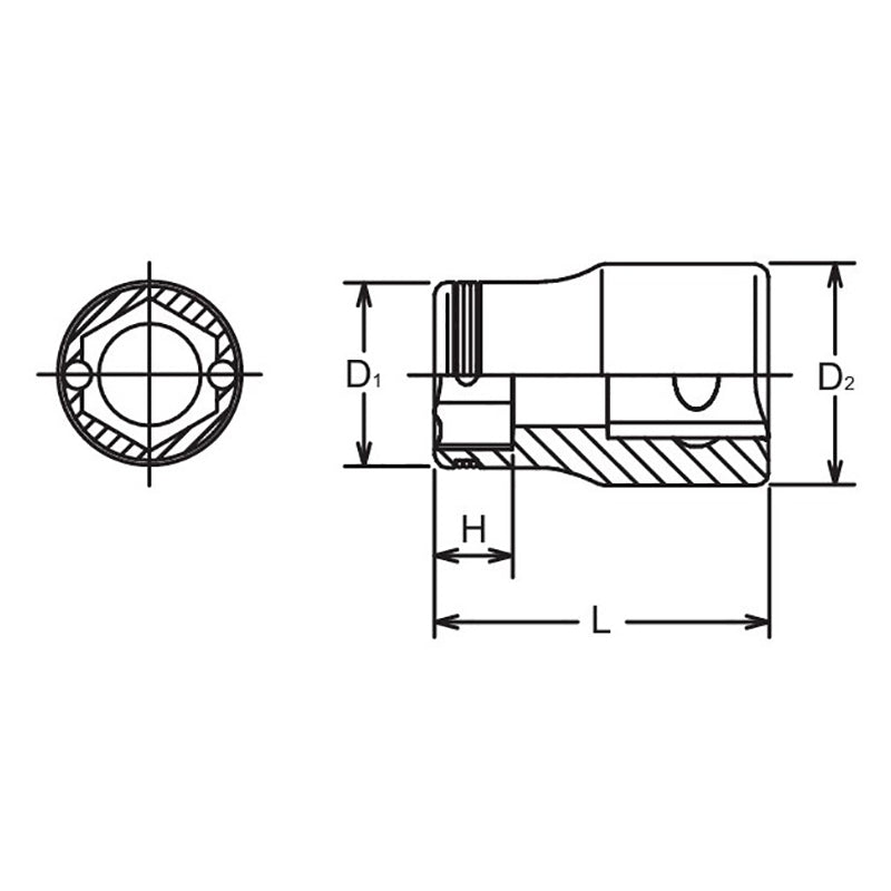 Douille carrée 3/8" pour écrou de 11 mm, longueur de serrage 26 mm 