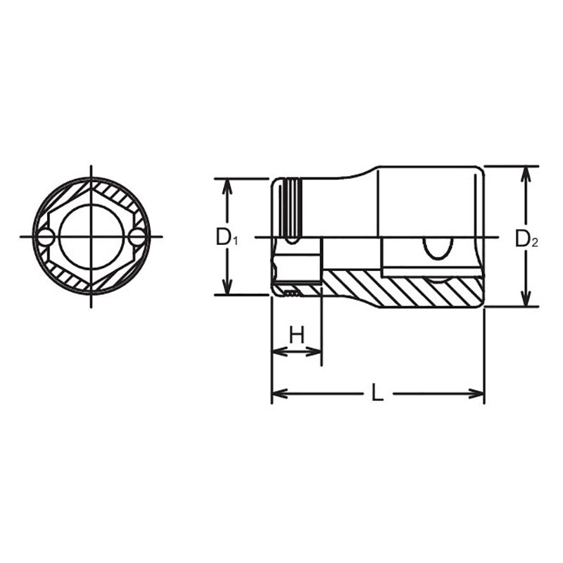 Douille carrée 3/8" pour écrou de 12 mm, longueur de serrage 26 mm 