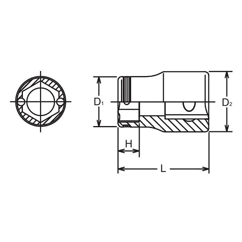 Douille carrée 3/8" (9,5 mm), longueur de serrage pour écrou de 16 mm : 27 mm 
