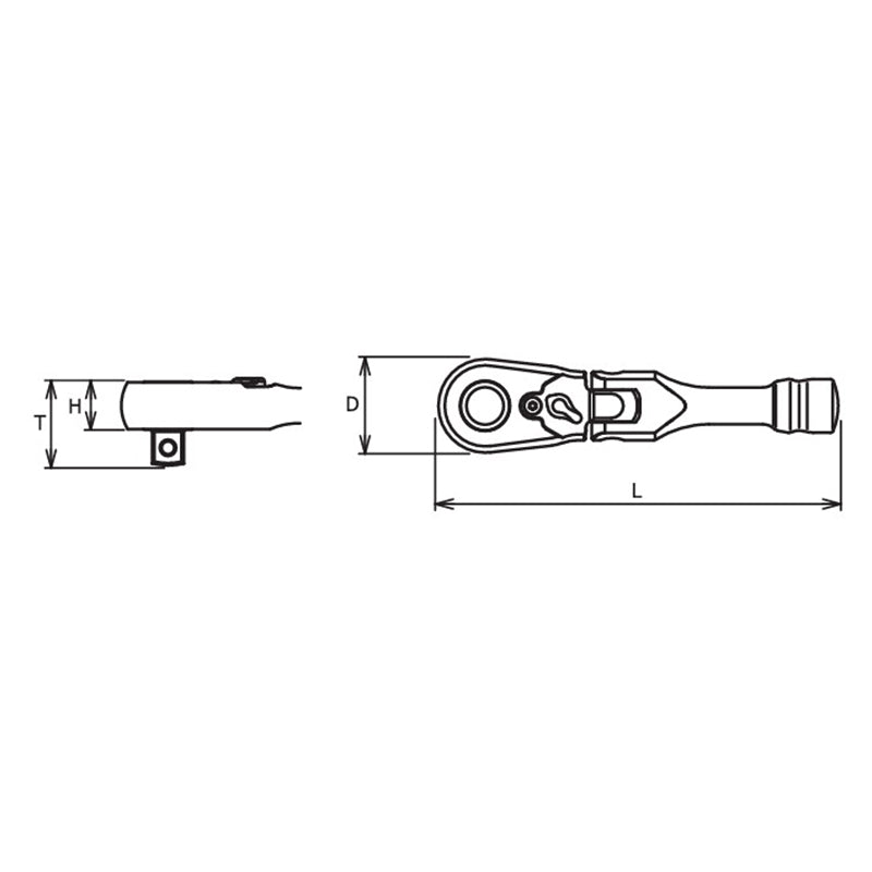 3/8" Sq.Dr. Ratchet Handle 72 teeth Short, Flexible Head Length 100mm Quick Release Z-series