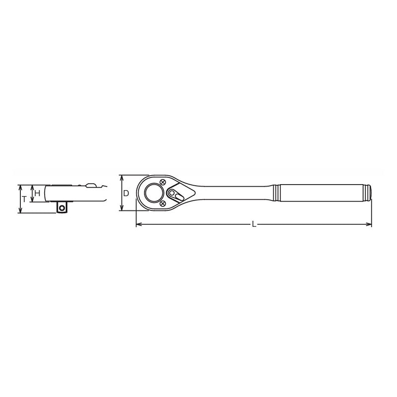 Poignée à cliquet 3/8" à 24 dents, longueur 200 mm, poignée en métal 