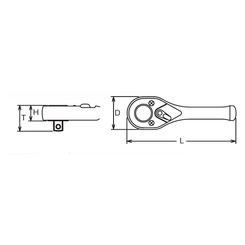 1/2 Sq. Dr. Ratchet Handle  24 teeth Short Length 110mm Push Button