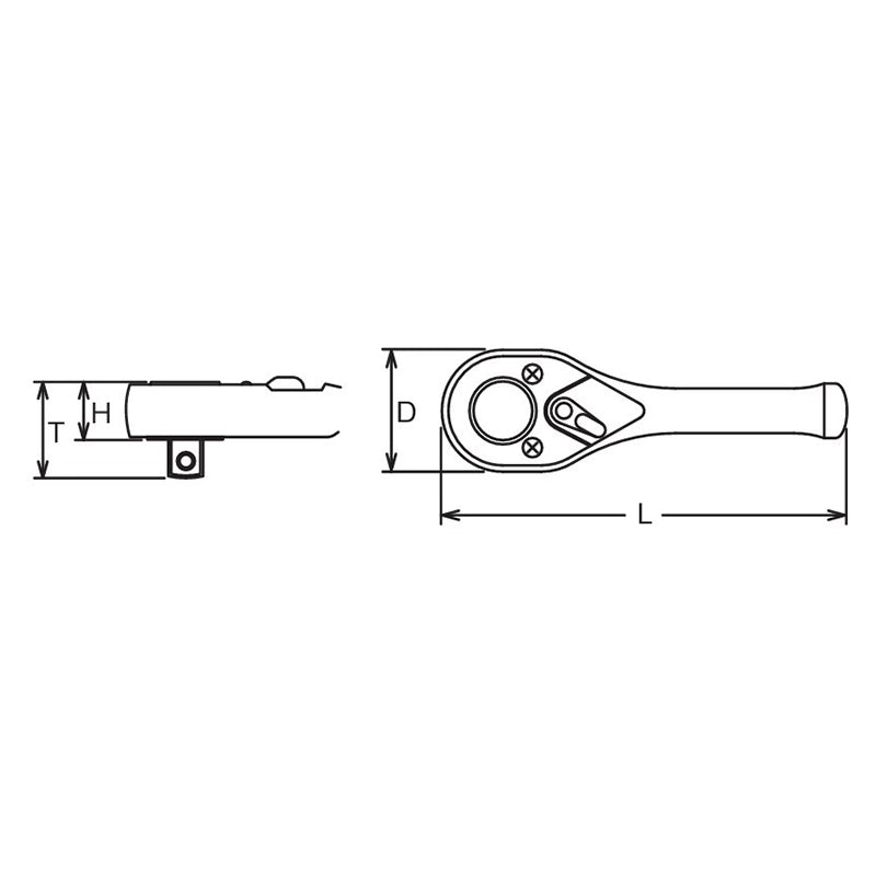 Clé à cliquet 3/8" à 24 dents, poignée courte 110 mm, bouton-poussoir 