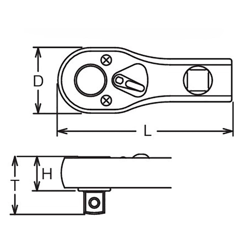 Poignée à cliquet 3/8" à 24 dents, longueur courte 81 mm, bouton-poussoir 