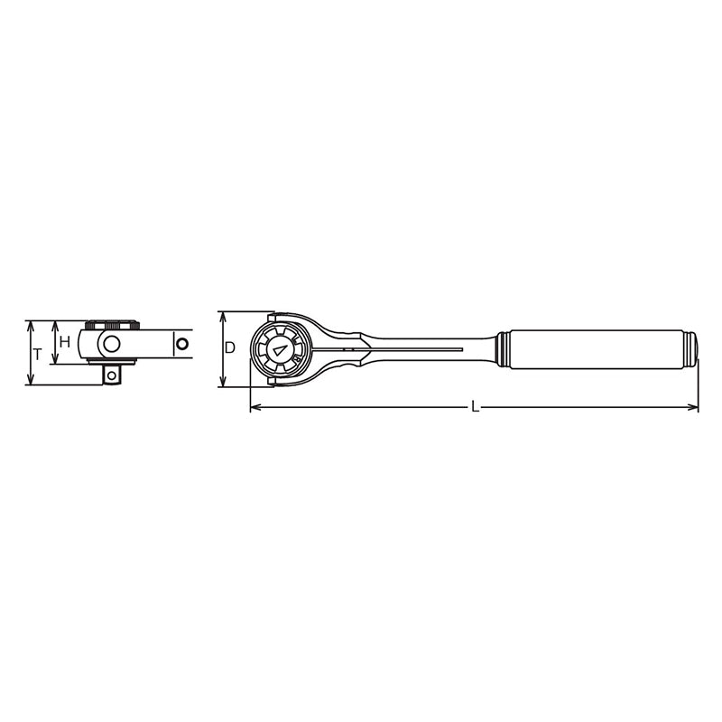 Clé à cliquet pivotante 3/8" à 45 dents - Poignée métallique dentelée 