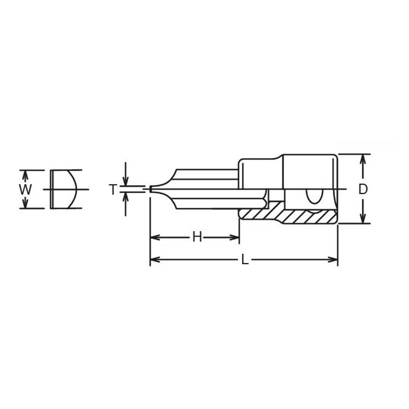 Douille à embout carré 1/2" fendue 1,6 x 10 mm, longueur 60 mm 