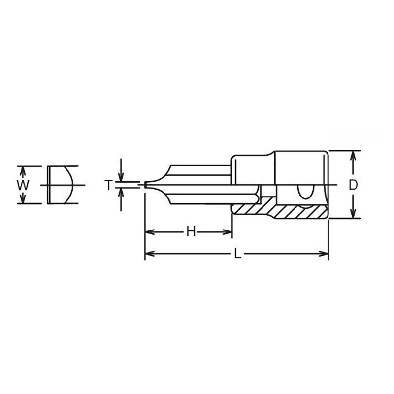 Douille à embout carré 1/2" fendue 2,0 x 12, longueur 60 mm