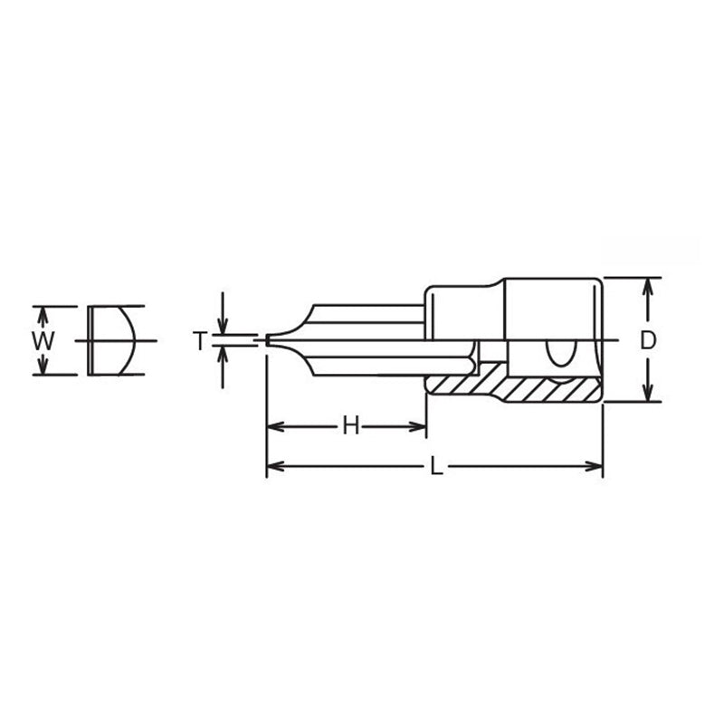 Douille à embout carré 1/2" fendue 2,5 x 14 mm, longueur 60 mm 