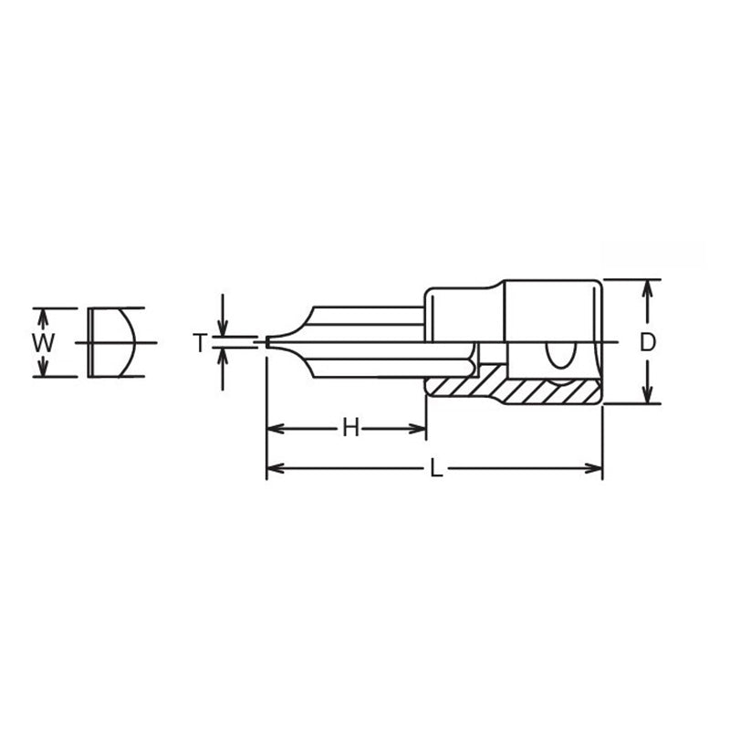 Douille à embout carré 1/2" fendue 2,5 x 16 mm, longueur 60 mm 