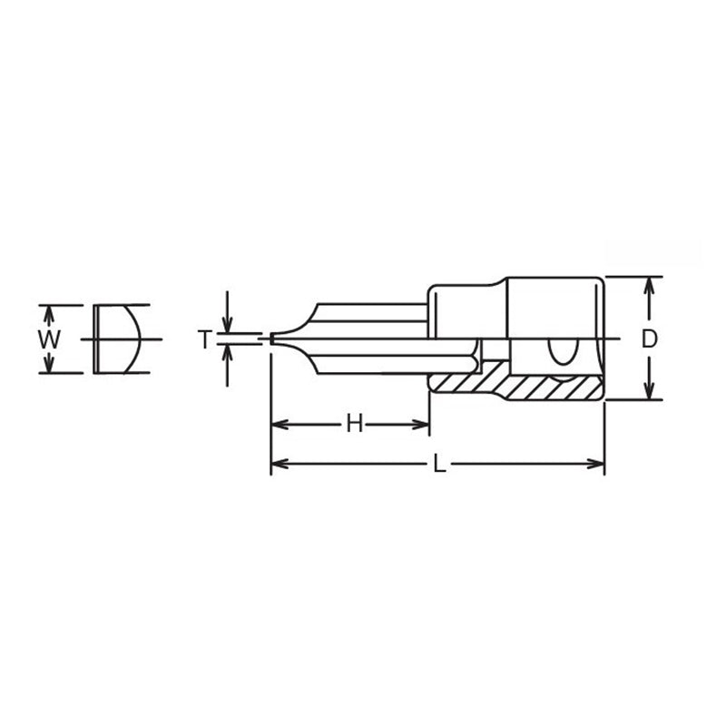 Douille à embout carré 1/2" fendue 1,2 x 8" longueur 60 mm 