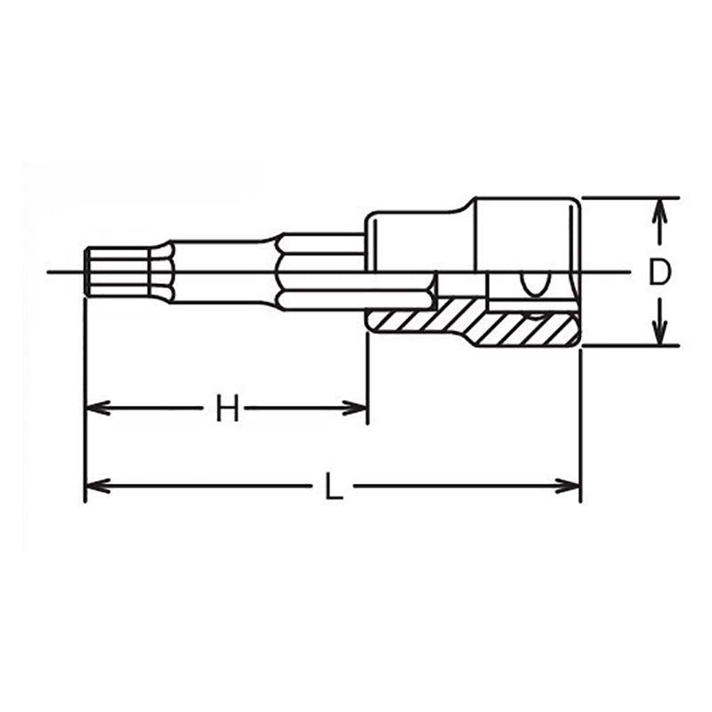 Douille carrée 1/2" pour embout de 19 mm, hexagone de 100 mm 