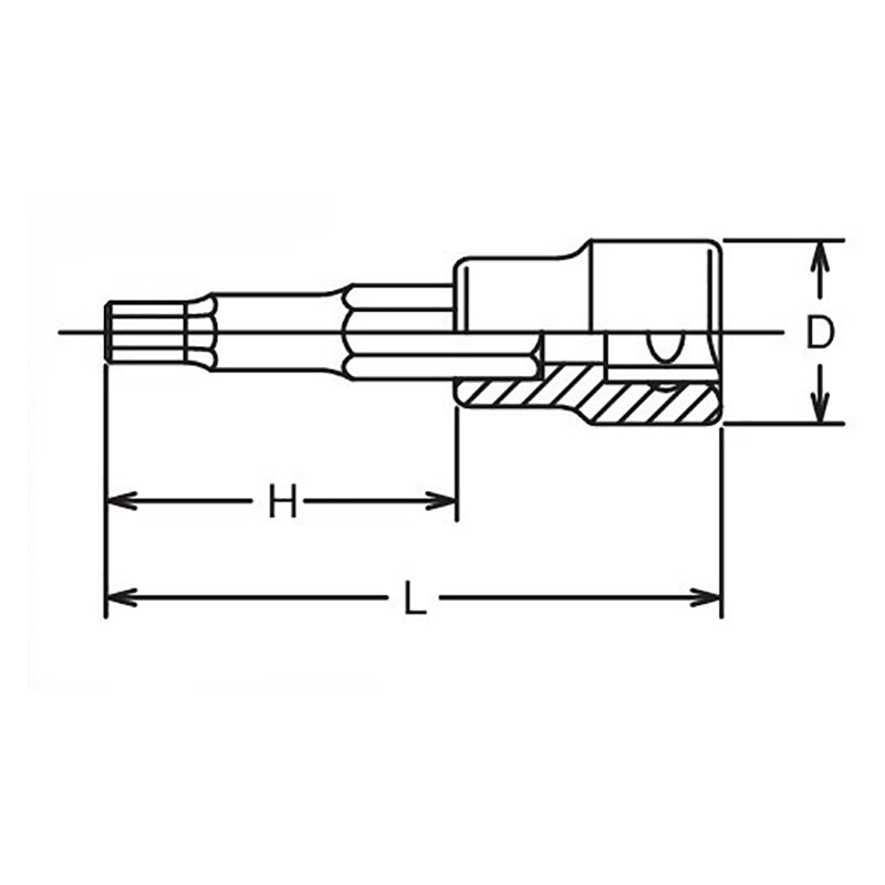 Douille carrée 1/2", hexagone 4 mm, longueur 100 mm 