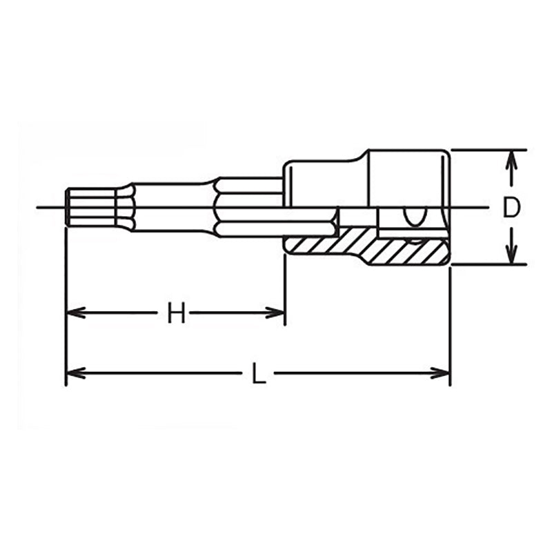 Douille à embout carré 1/2 pouce, hexagone de 7 mm, longueur 160 mm 