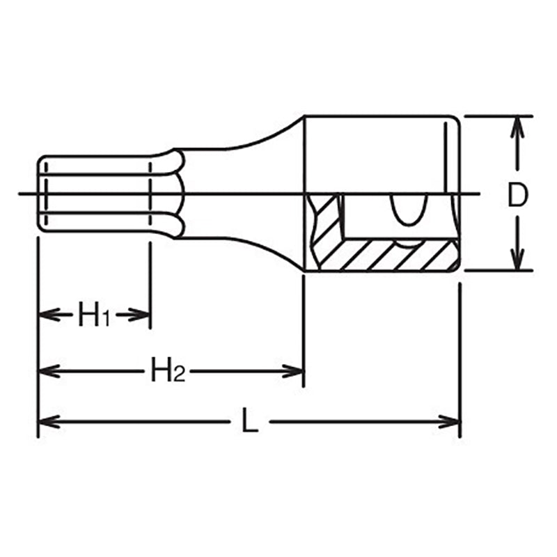 Douille carrée 1/2", hexagone 1/2", longueur 100 mm 