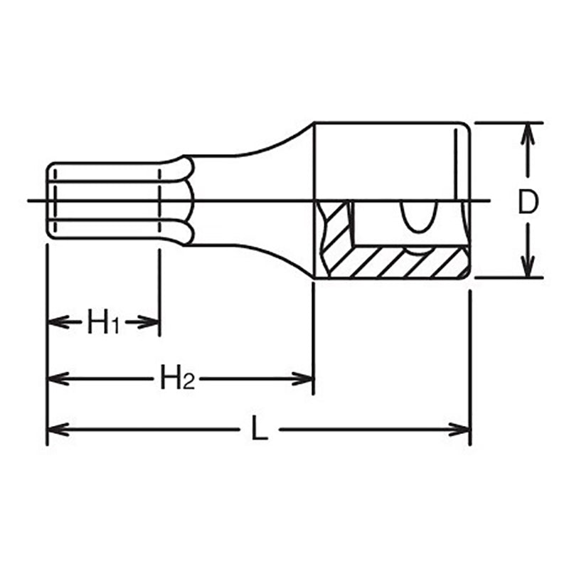 Douille à embout carré 1/2", hexagone 5/16", longueur 43 mm 