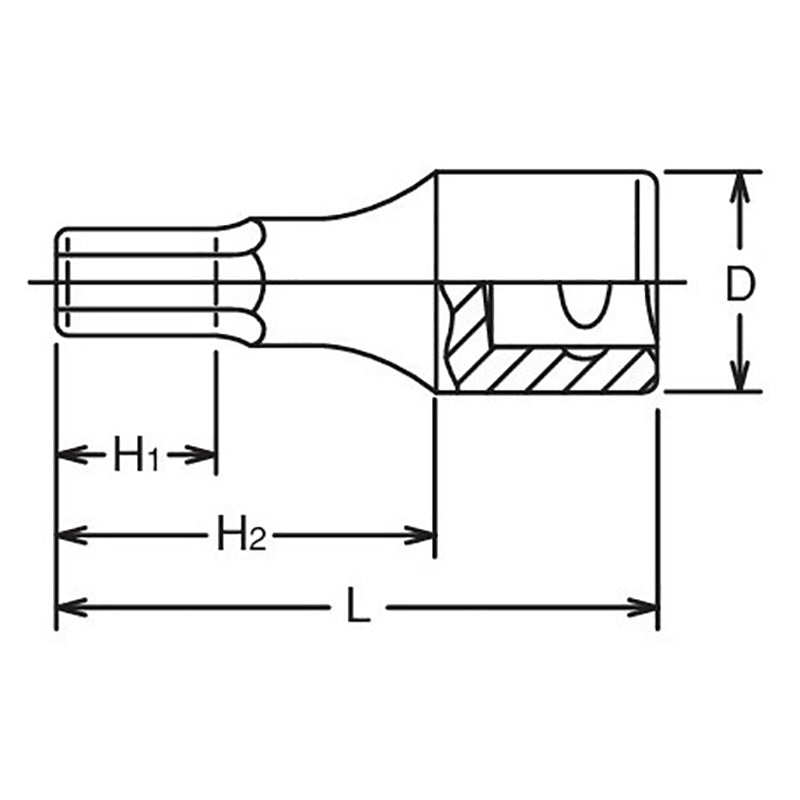 Douille à embout carré 1/2 pouce, hexagone 7/32, longueur 43 mm 