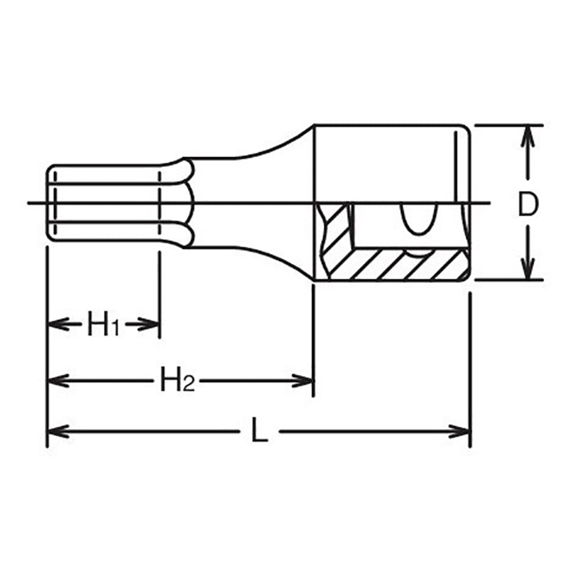Douille à embout carré 1/2 pouce, hexagone 9/32, longueur 43 mm 