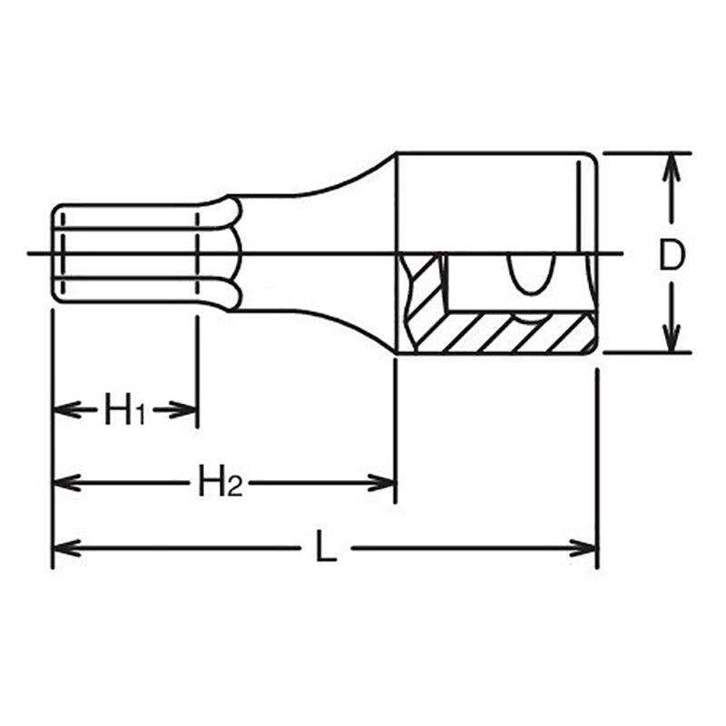 Douille à embout carré 1/2", hexagone 3/4", longueur 60 mm 