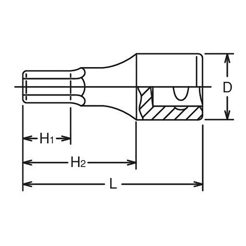 Douille à embout carré 1/2 pouce, hexagone 11/32, longueur 75 mm 