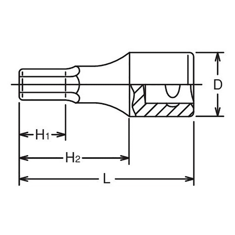 Douille carrée 1/2" pour embout hexagonal de 14 mm, longueur 43 mm 