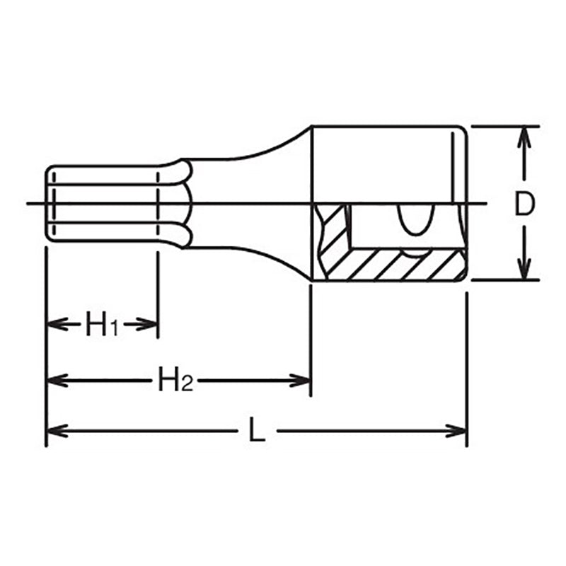 Douille carrée 1/2" pour embout de 21 mm, hexagone de 43 mm 