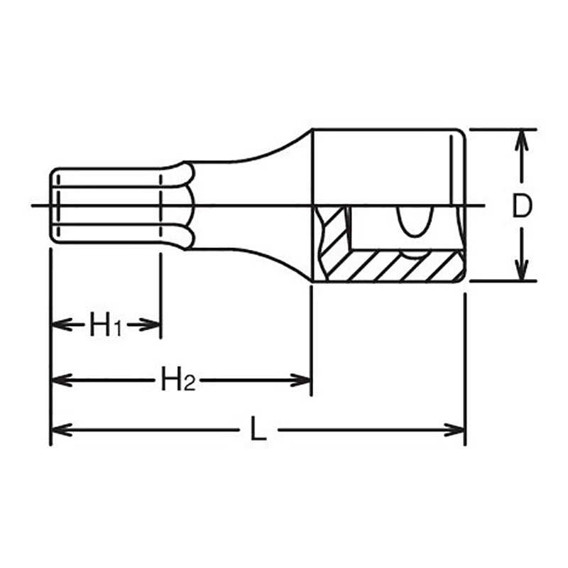 Douille carrée 1/2 pouce, hexagone de 12 mm, longueur 60 mm 