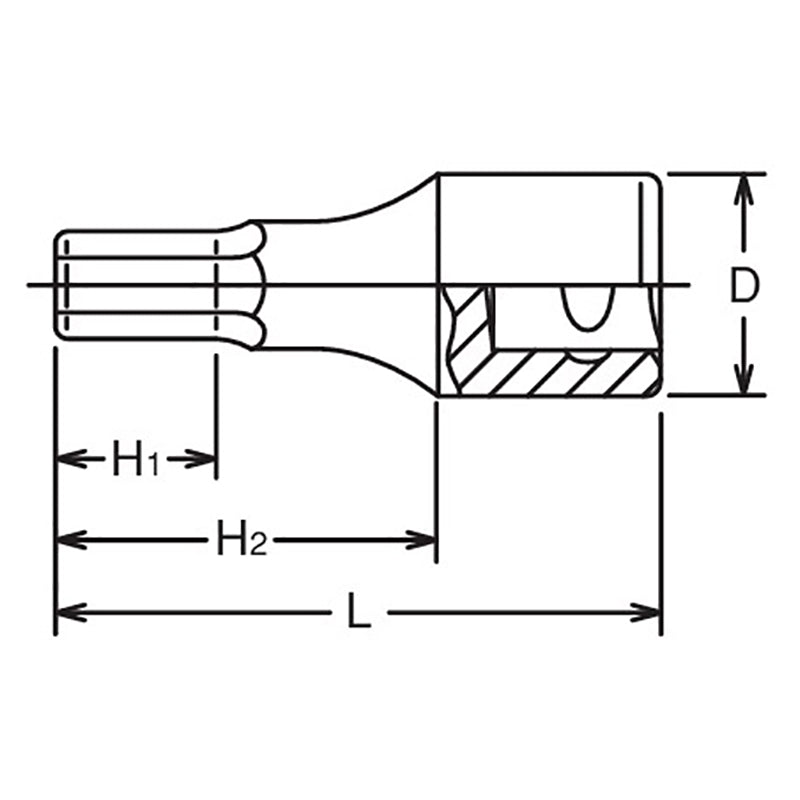 Douille à embout carré 1/2 pouce, hexagone de 19 mm, longueur 75 mm 