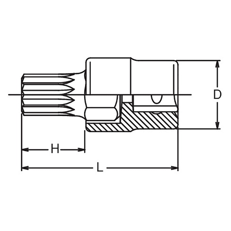 Douille à embout carré 1/2" XZN MH16, triple carré, longueur 60 mm, avec trou 