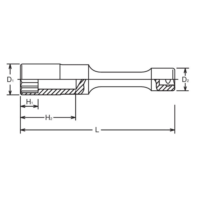 Douille d'extension 1/2 Sq. Dr. 12 pans, 250 mm de long - 14 mm 