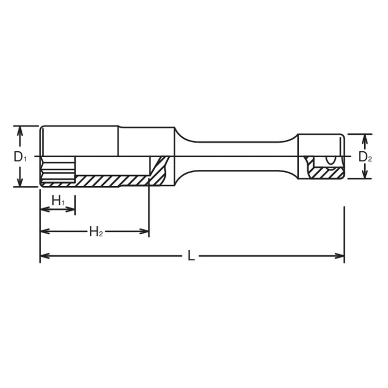 Douille d'extension 1/2 Sq. Dr. 12 pans, 250 mm de long - 19 mm 