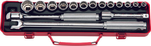 Jeu de douilles métriques 12 pans 1/2 pouce carré, 17 pièces, 9-26 mm 
