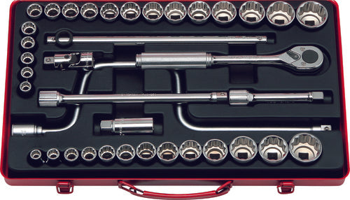 Coffret de douilles carrées 1/2 pouce, 12 pans, 38 pièces