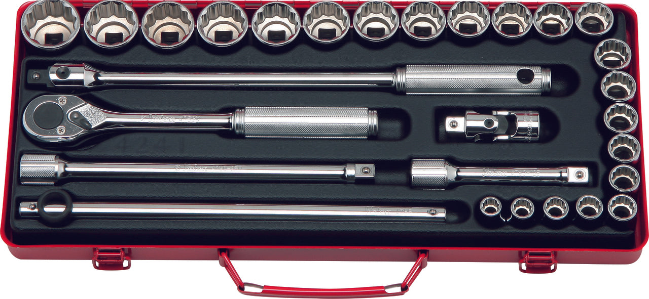 Jeu de douilles SAE 12 pans 1/2" carré 19 pièces (3/8"-1 1/4") 