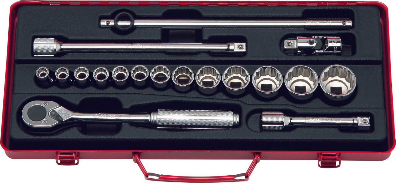 Jeu de douilles métriques 12 pans 1/2 pouce carré, 18 pièces, 10-32 mm 