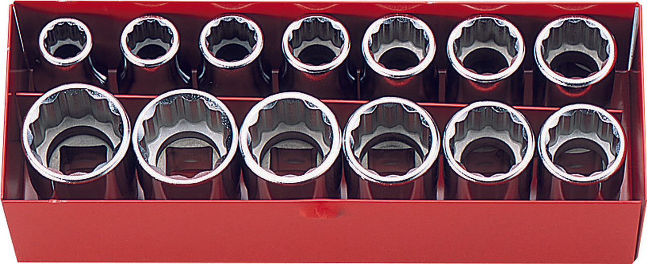 Jeu de douilles métriques 12 pans 1/2 pouce carré, 13 pièces, 10-22 mm 