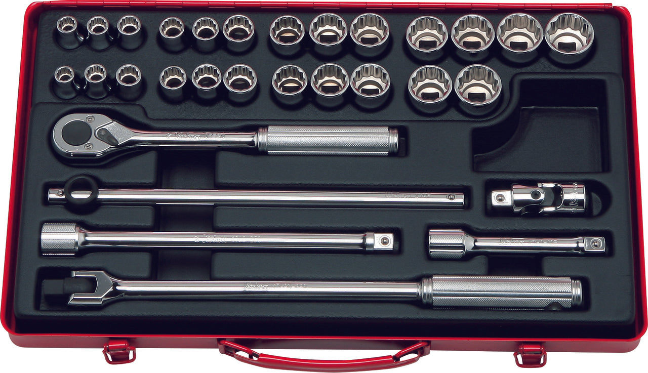 Coffret de douilles carrées 1/2 pouce, 12 pans, 30 pièces 