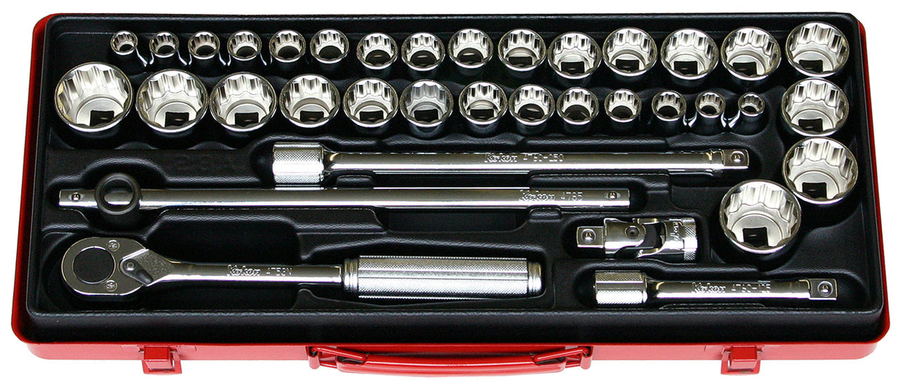Coffret de douilles carrées 1/2 pouce, 12 pans, 36 pièces 